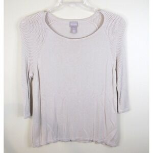 Chico's 3/4 Sleeve Round Neck Pullover‎ Sweater Top Women's Size 1 Beige